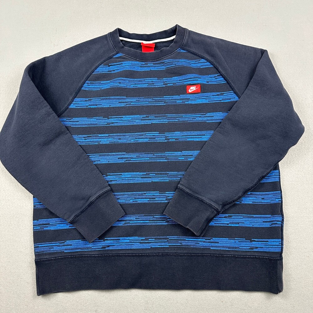 Nike Sweatshirt Men Large Blue Speed Stripe Crewneck Pullover Sweater L